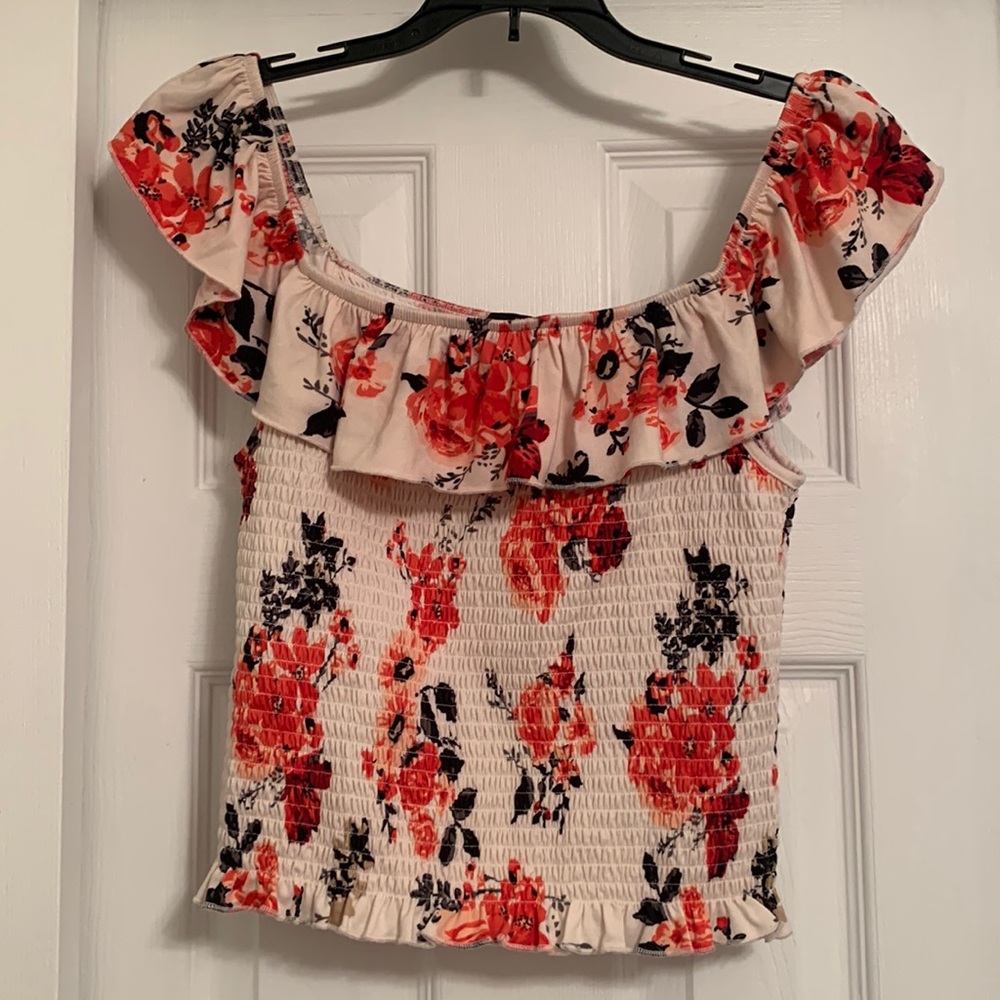 Floral crop off the shoulder top